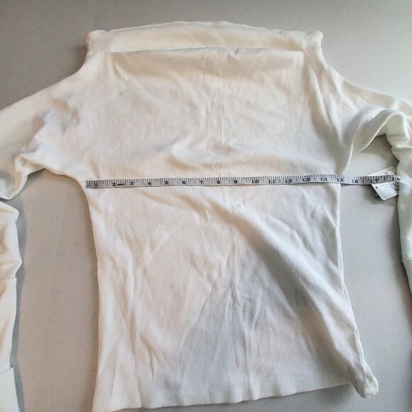Free People Ivory Ribbed Long-Sleeve Top With Folded Cuffs & High Neckline SizeL - Picture 3 of 13